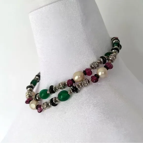 Vintage Chanel Gripoix Red Green Glass Bead Faux Pearl & Rhinestone Necklace - Picture 16 of 16